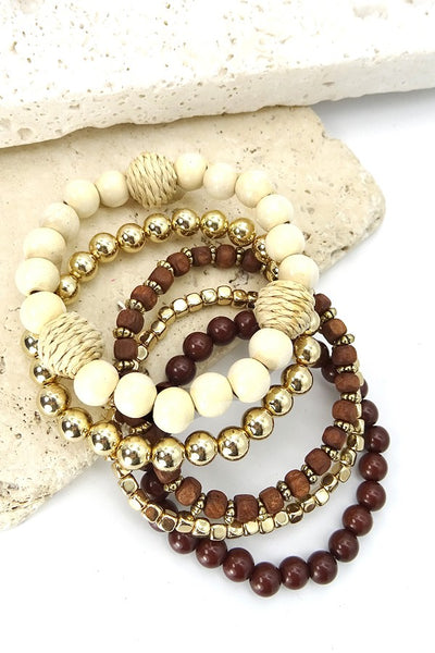 MULTI WOOD BEAD MIXED STRETCH BRACELET SET | 25B206