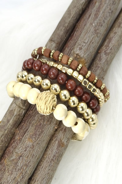 MULTI WOOD BEAD MIXED STRETCH BRACELET SET | 25B206