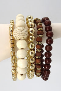 MULTI WOOD BEAD MIXED STRETCH BRACELET SET | 25B206