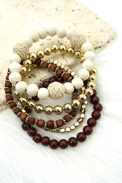 MULTI WOOD BEAD MIXED STRETCH BRACELET SET | 25B206