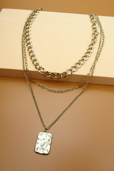 TEXTURE PENDANT LINK CHAIN LAYER NECK | 47N19367