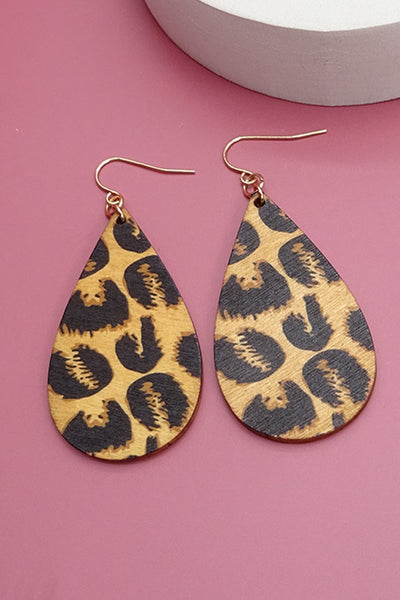 LEOPARD PRINT TEARDROP WOODEN EARRINGS | 31E21338