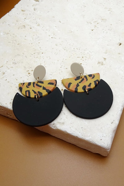 ANIMAL PRINT HALF MOON POLYMER CLAY EARRINGS | 40E180