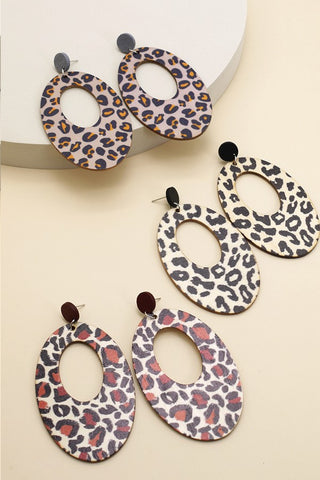 WOOD LEOPARD OPEN OVAL EARRINGS | 40E181