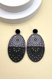 WOOD MIXED AZTEC PRINT TEAR DROP EARRINGS | 40E183