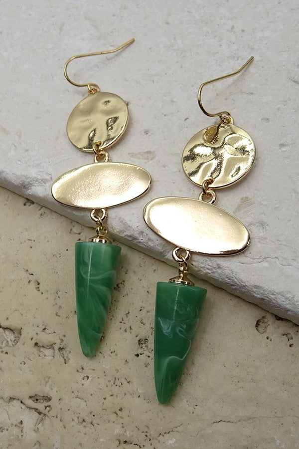 HAMMERED COIN OVAL JADE CONE DROP EARRINGS | 31E21360