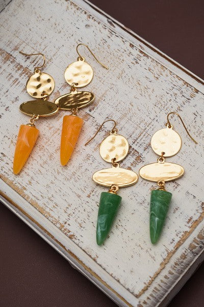 HAMMERED COIN OVAL JADE CONE DROP EARRINGS | 31E21360