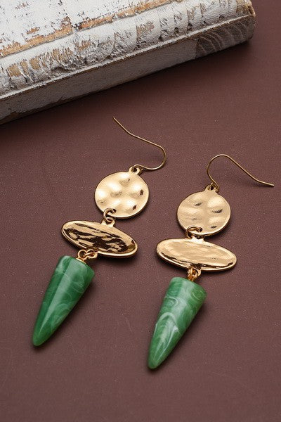 HAMMERED COIN OVAL JADE CONE DROP EARRINGS | 31E21360