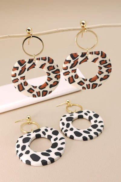 ANIMAL PRINT ROUND POLYMER EARRINGS | 40E197