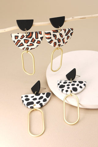 GEO SHAPE DALMATIAN POLYMER EARRING | 40E194