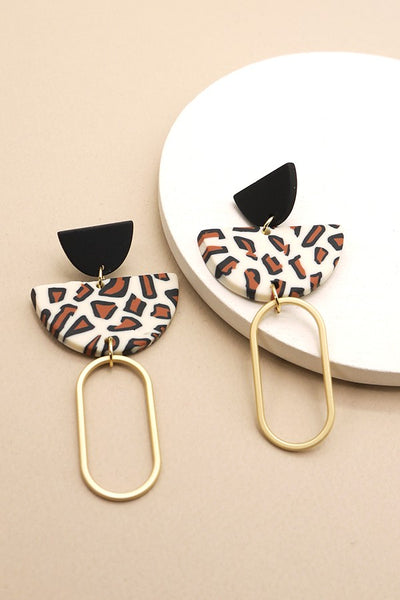 GEO SHAPE DALMATIAN POLYMER EARRING | 40E194