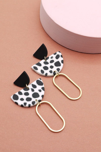 GEO SHAPE DALMATIAN POLYMER EARRING | 40E194