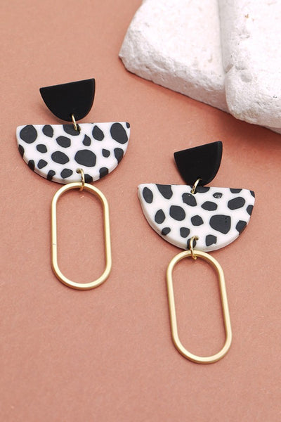 GEO SHAPE DALMATIAN POLYMER EARRING | 40E194