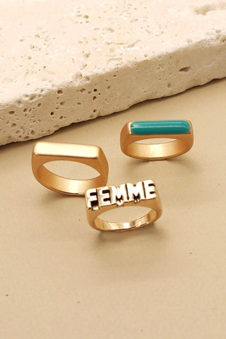 FEMME TURQ MATTE TRIO SET RINGS | 31R21050