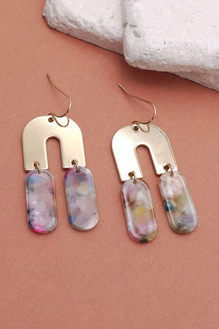 U SHAPE METAL ACRYLIC MIX DROP EARRINGS | 31E21508