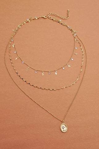 STONE & LIGHTNING TRIPLE LAYER NECKLACE | 25N249