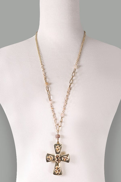 LONG CROSS LEOPARD BEADED NECKLACE | 51N1093007