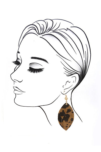 FAUX LEATHER ANIMAL PRINT LEAF EARRINGS | 51E1093001