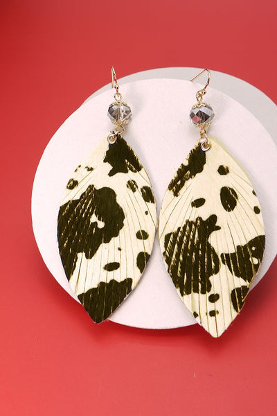 FAUX LEATHER ANIMAL PRINT LEAF EARRINGS | 51E1093001