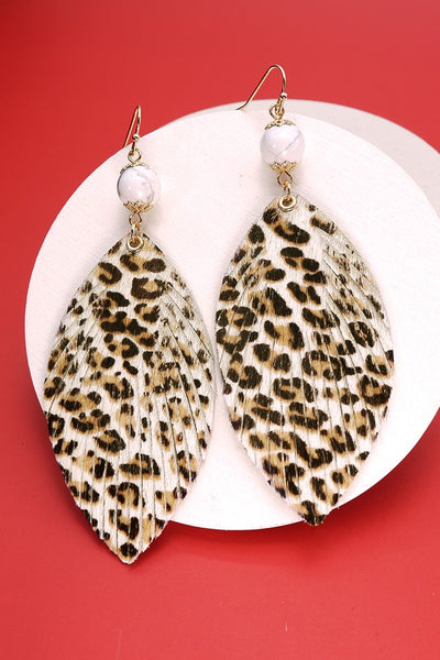 FAUX LEATHER ANIMAL PRINT LEAF EARRINGS | 51E1093001