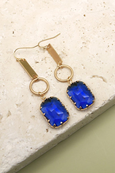 RECTANGLE GLASS STONE LINEAR DROP EARRINGS | 47E13747