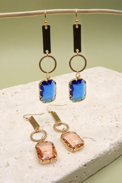 RECTANGLE GLASS STONE LINEAR DROP EARRINGS | 47E13747