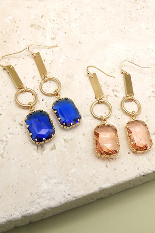 RECTANGLE GLASS STONE LINEAR DROP EARRINGS | 47E13747