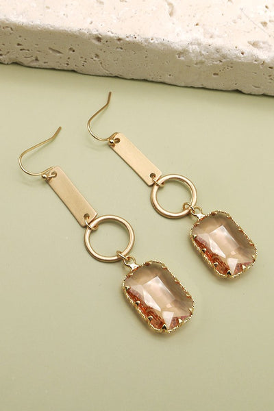 RECTANGLE GLASS STONE LINEAR DROP EARRINGS | 47E13747