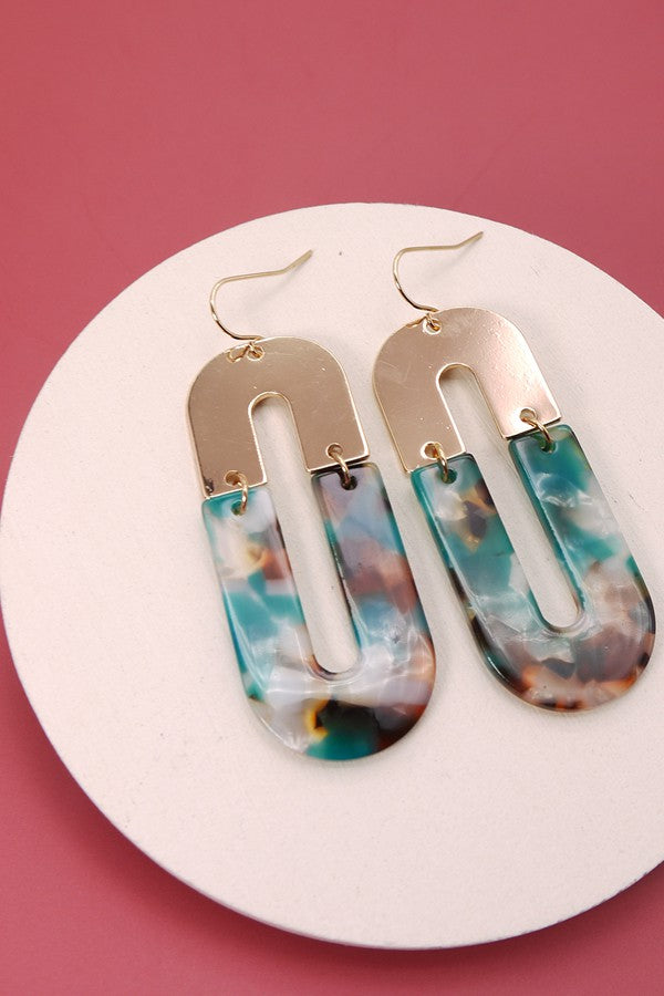 METAL ACRYLIC MIX U DROP EARRINGS | 31E21612