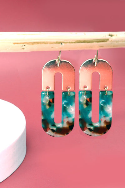 METAL ACRYLIC MIX U DROP EARRINGS | 31E21612