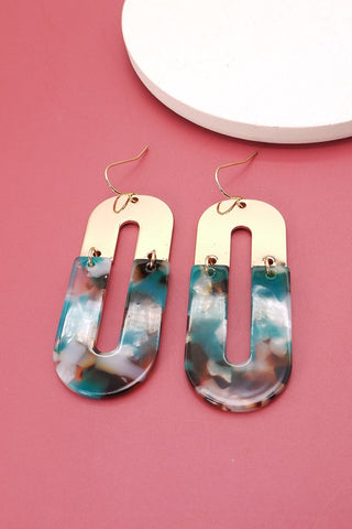 METAL ACRYLIC MIX U DROP EARRINGS | 31E21612