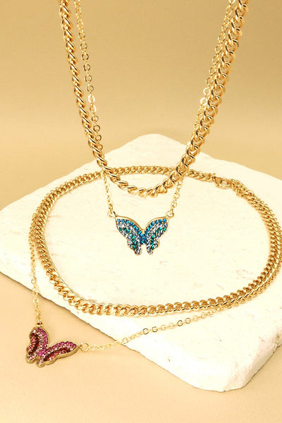 RHINESTONE BUTTERFLY DOUBLE CHIAN NECKLACE | 31N21336