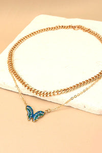 RHINESTONE BUTTERFLY DOUBLE CHIAN NECKLACE | 31N21336