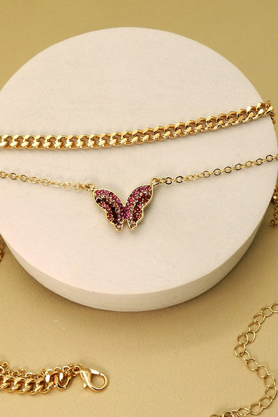 RHINESTONE BUTTERFLY DOUBLE CHIAN NECKLACE | 31N21336