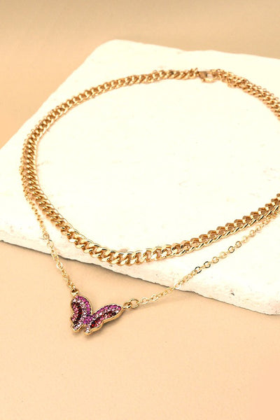 RHINESTONE BUTTERFLY DOUBLE CHIAN NECKLACE | 31N21336