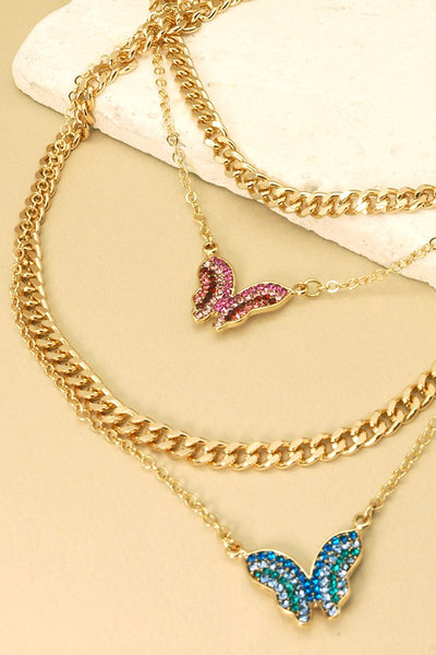 RHINESTONE BUTTERFLY DOUBLE CHIAN NECKLACE | 31N21336