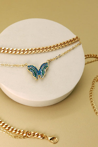 RHINESTONE BUTTERFLY DOUBLE CHIAN NECKLACE | 31N21336