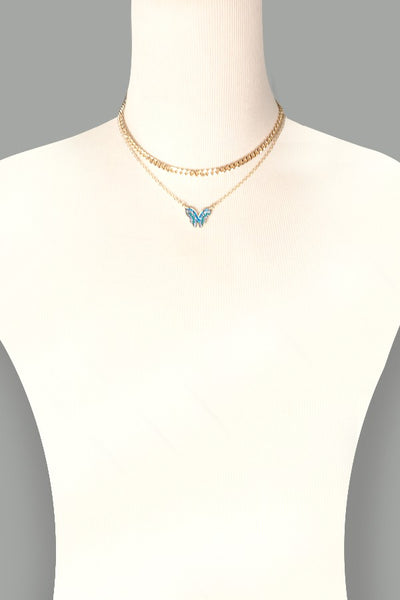 RHINESTONE BUTTERFLY DOUBLE CHIAN NECKLACE | 31N21336