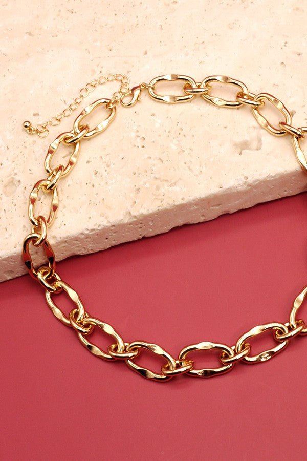 EXQUISITE  HAMMERED LINK HANDMADE CHAIN NECKLACE | 25N305