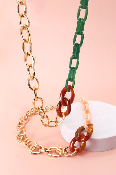 HANDMADE ACRYLIC MIX LINK CHAIN NECKLACE | 25N316