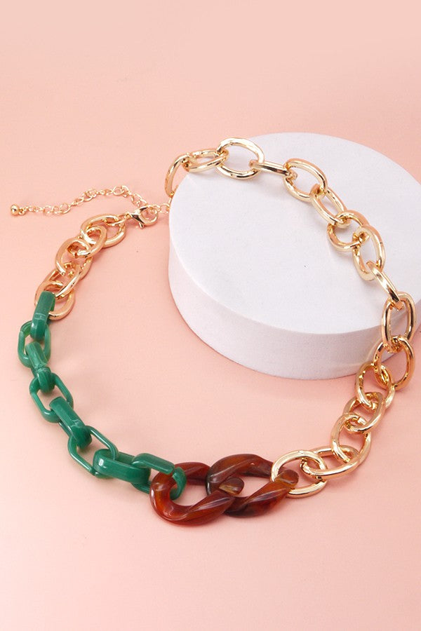 HANDMADE ACRYLIC MIX LINK CHAIN NECKLACE | 25N316