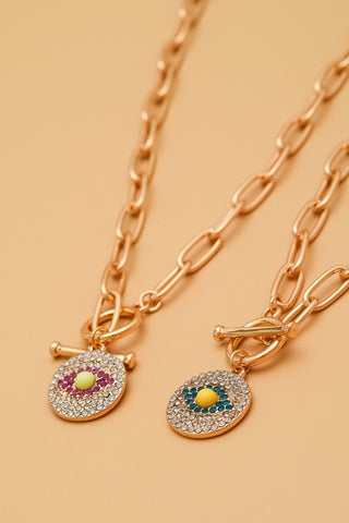 RHINESTONE EYE PENDANT TOGGLE NECKLACE | 31N21318