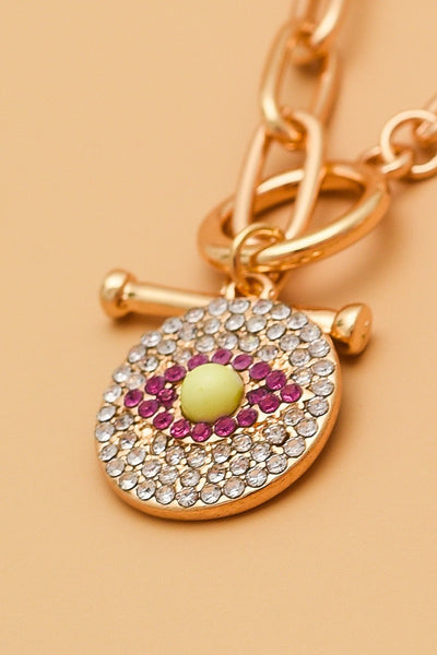 RHINESTONE EYE PENDANT TOGGLE NECKLACE | 31N21318