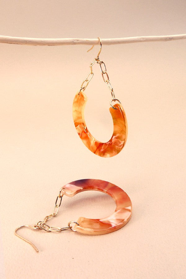 HORSESHOE CHAIN LINK ACRYLIC DROP EARRINGS | 31E21694