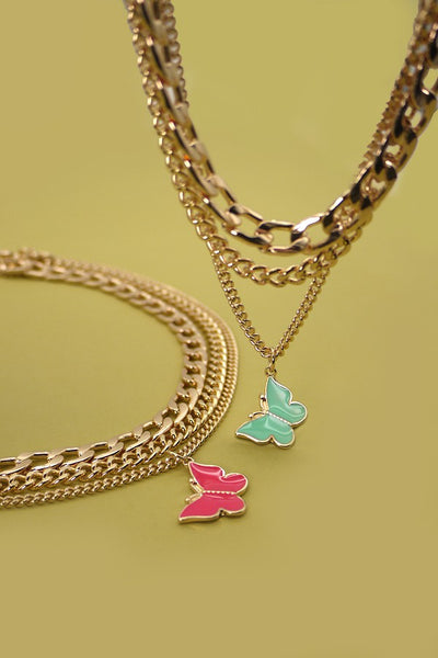 MULTI CHUNKY CHAIN BUTTERFLY NECKLACE | 31N21345