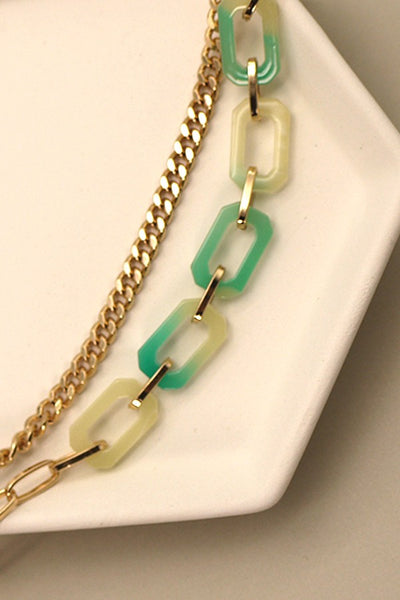 RECTANGLE ACRYICL LINK DOUBLE CHAIN NECKLACE | 31N21361