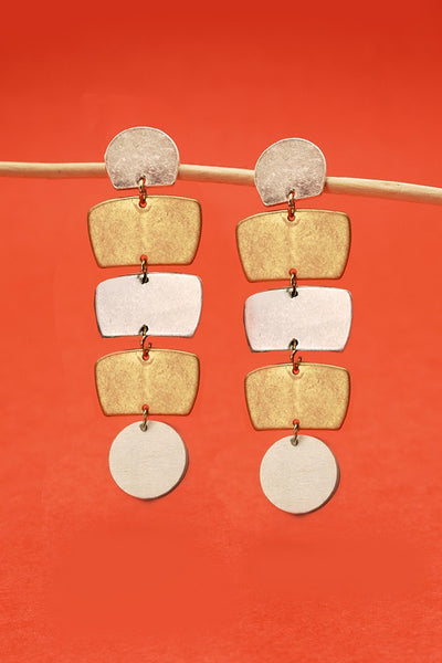 WORN GOLD/SILVER WHITE WOOD MIX EARRINGS 31E21841