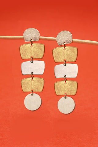 WORN GOLD/SILVER WHITE WOOD MIX EARRINGS 31E21841