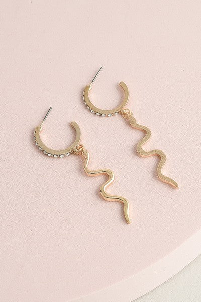 RHINESTONE HOOP SNAKE DROP EARRINGS | 60E1119426