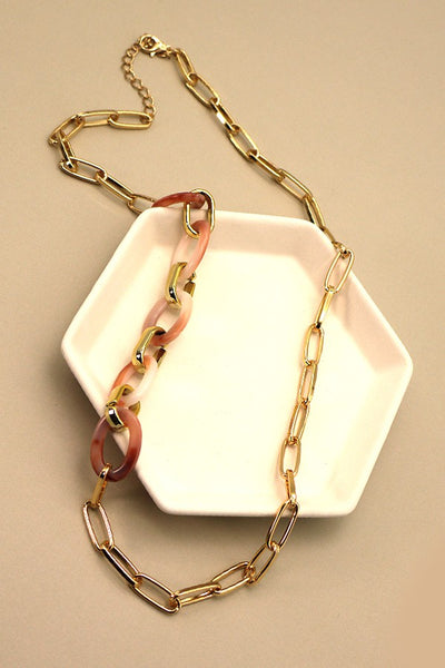 MIXED ACRYLIC  OVAL LINK LONG CHAIN  NECKLACE | 31N21357